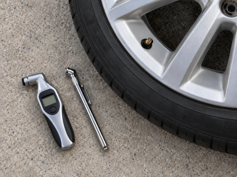 Two tire pressure gauges being compared on the same tire valve one after another