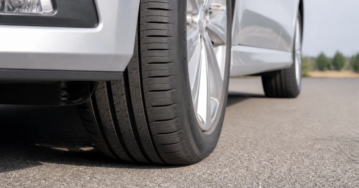 How to check tire pressure without a gauge — visually inspecting a car tire for low-pressure signs