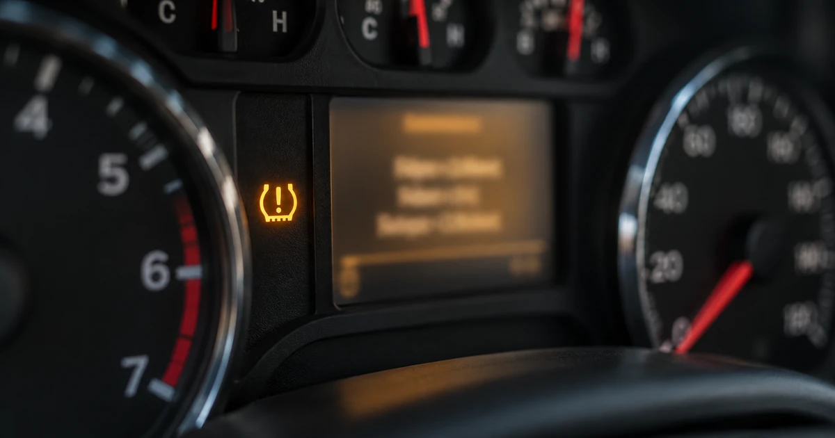 Dashboard displaying a tire pressure sensor fault message beside the amber TPMS icon
