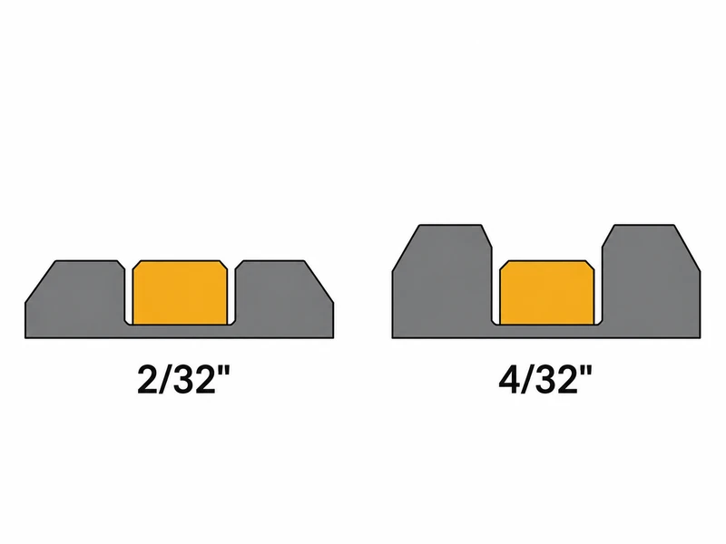 Diagram comparing tread at the 2/32 inch wear bar legal limit against the safer 4/32 inch replacement threshold