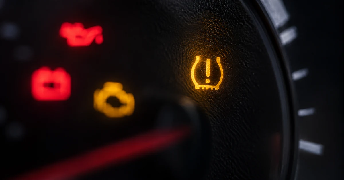 TPMS warning light flashing on a car dashboard during ignition startup self-test