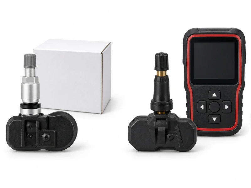 OEM TPMS sensor versus programmable aftermarket TPMS sensor side by side for price comparison