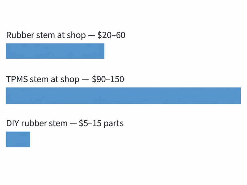 Chart comparing valve stem replacement costs: rubber stem shop vs TPMS shop vs DIY